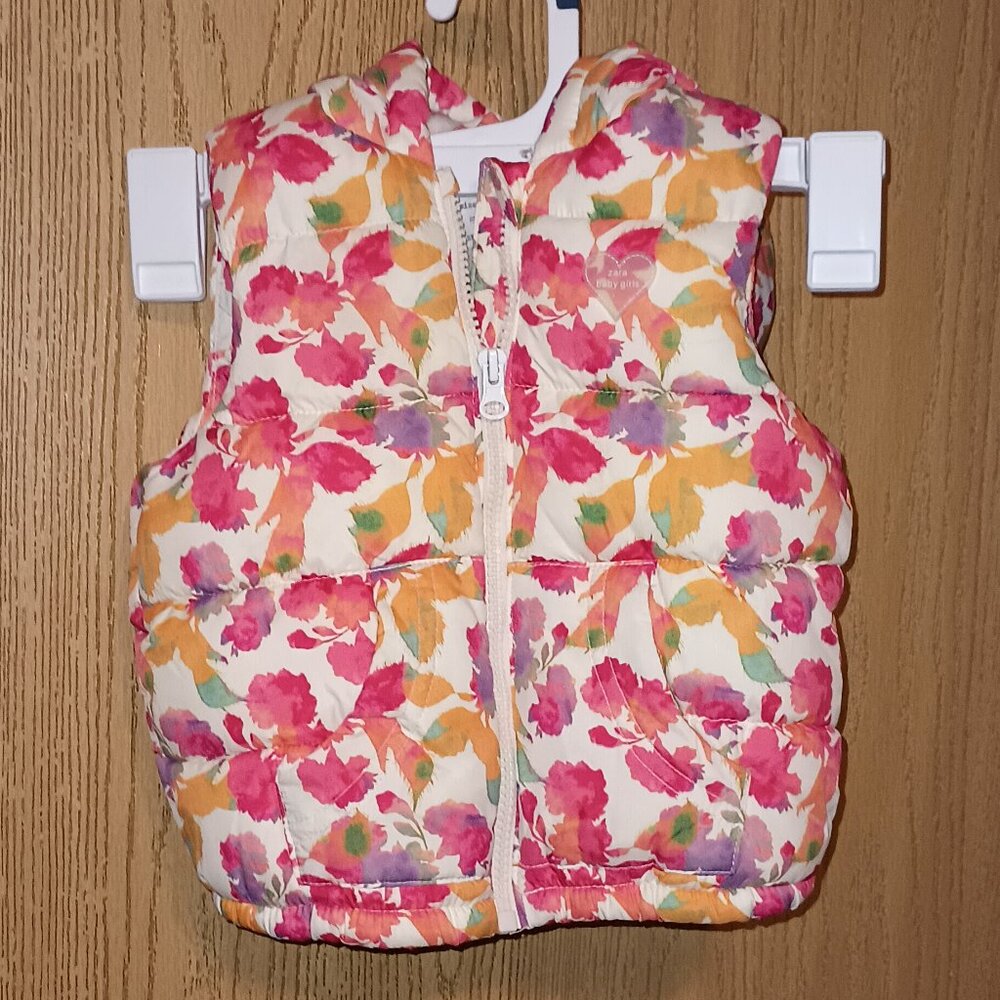 Zara Baby Girl's Puffer Vest Outerwear Floral Size:12/18 Month